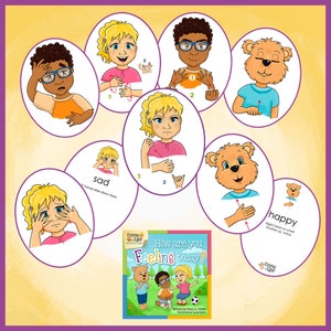 1 Set of 11 Emotion FaceCards for Children- Sign Language ASL & SEE