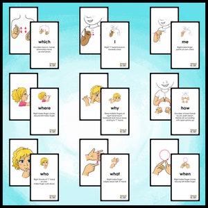46 Flashcards-Sign language pronouns -Who, what, where, when, do, and, be, the, etc.