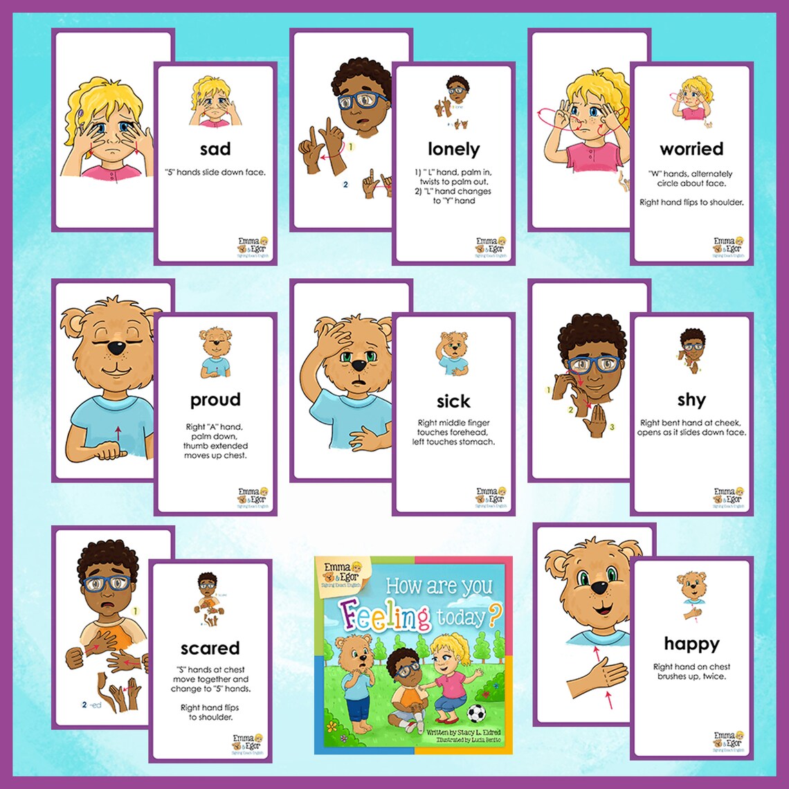 1 Set of 11 Emotion Facecards for Children Sign Language ASL &amp; SEE - Etsy