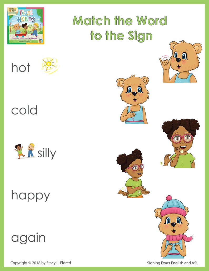 First Words Matching Worksheets16 Reusable Sign Language Worksheets