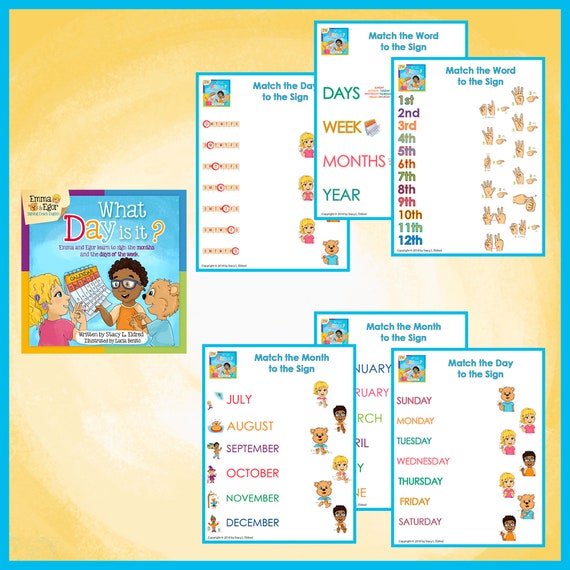 Days of the Week Matching Worksheets-12 Reusable Sign Language | Etsy