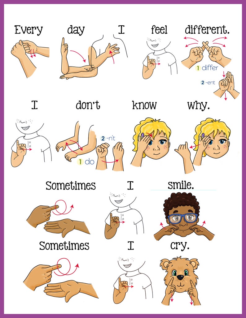 1 Set of 11 Emotion Facecards for Children Sign Language ASL Etsy