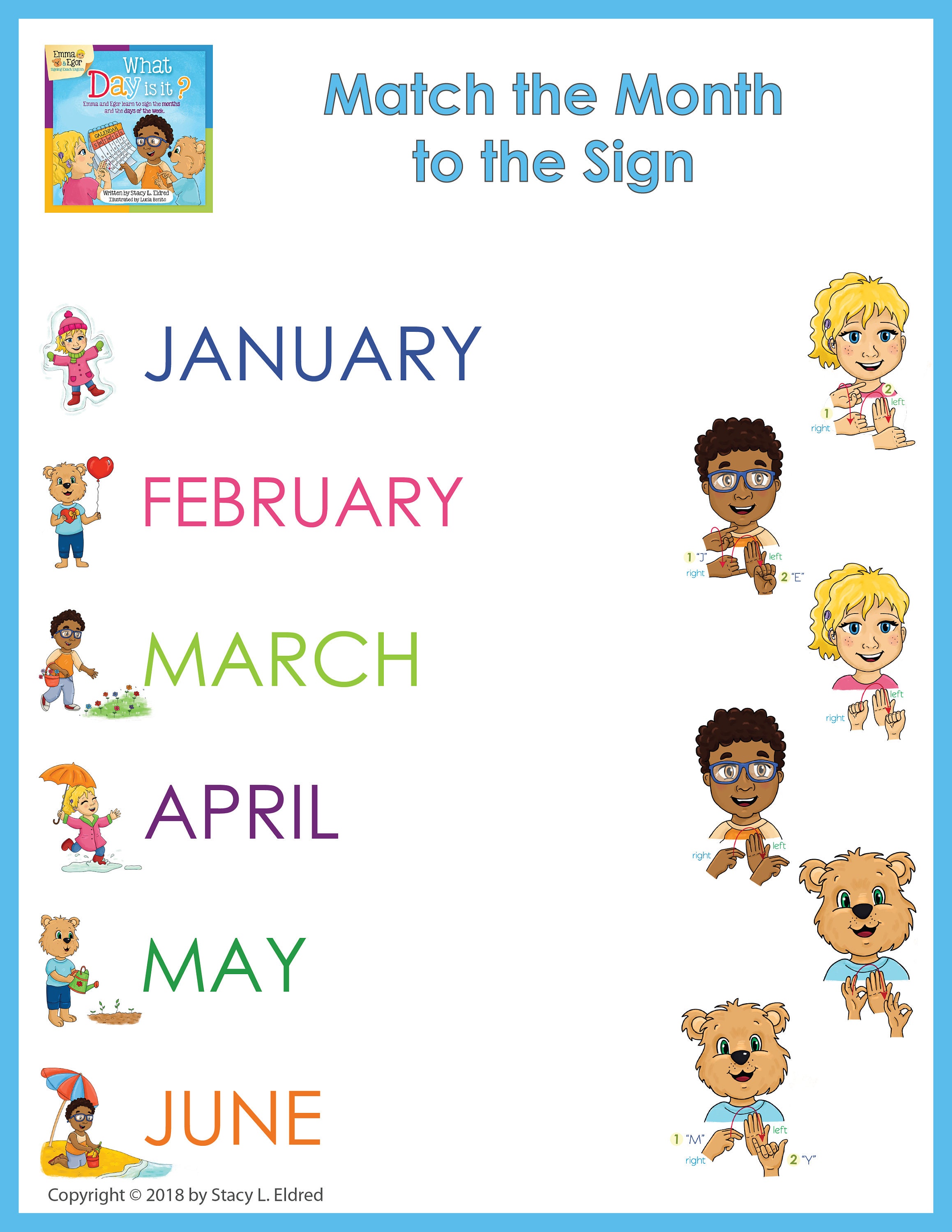 Days of the Week Matching Worksheets-12 Reusable Sign Language ...
