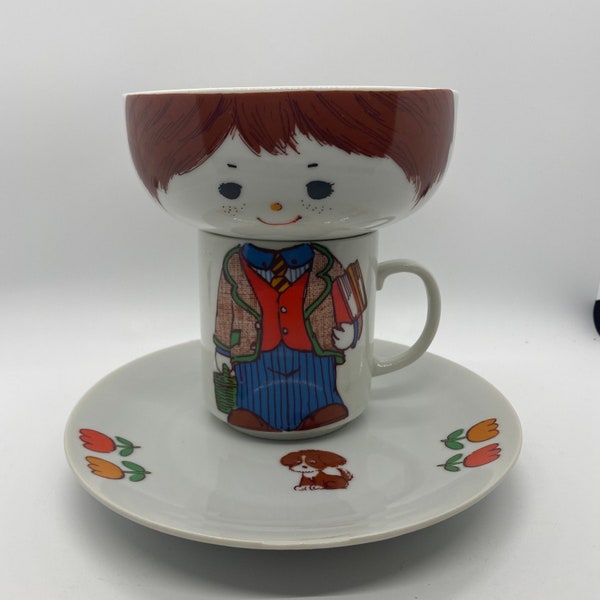 Vintage Fred Roberts Company San Fran Japan 3 Piece Children’s Porcelain Boy