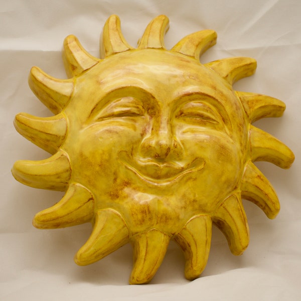 Ceramic Sun wall plaque hand made celestial art hanging sunshine modern art decor 11". New for 2021 perfect for nurseries or any room