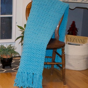 Handmade crochet afghan chunky chenille - like yarn - comfy blanket throw machine washable soft and comfortable cozy and warm