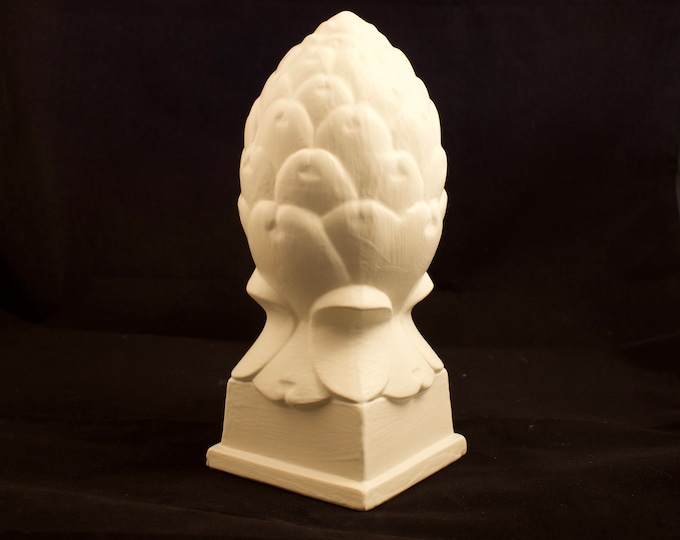 Artichoke finial ceramic statue decor in matte white - handmade in Upstate New York