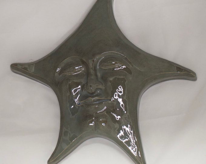 Ceramic Star wall plaque hand made celestial art hanging sunshine modern art decor 11". New for 2021 perfect for nurseries or any room