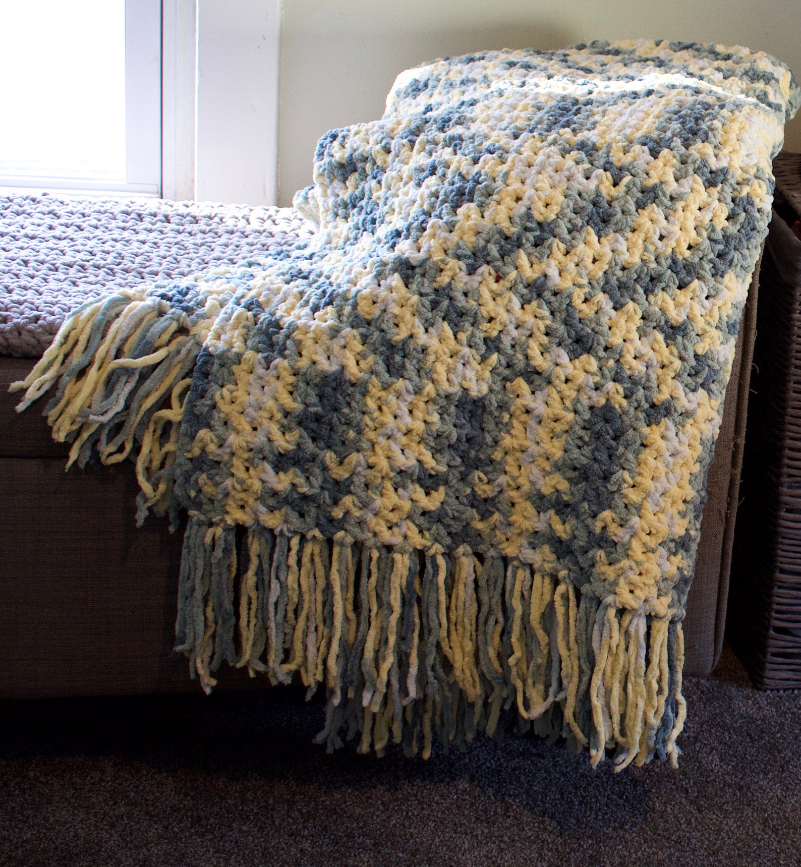 Handmade crochet afghan chunky chenille like yarn comfy Etsy