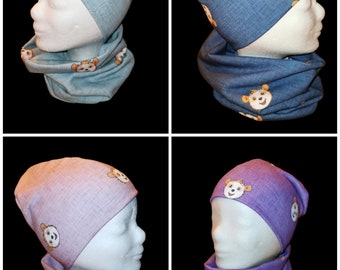 Handmade* Mütze und Schal Bobo Siebenschläfer leinenoptik verschiedene Farben