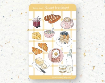 Foglio di adesivi per la colazione dolce - Adesivi - Adesivo per diario proiettile - Adesivi per album - Adesivi per pianificatore e diario - Adesivi decorativi