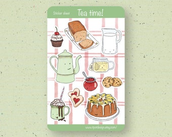 Foglio di adesivi per l'ora del tè - Adesivi - Adesivo Bullet Journal - Adesivi per scrapbooking - Adesivi per pianificatore e diario - Adesivi decorativi