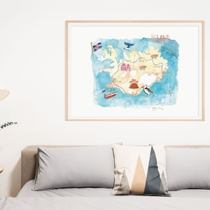 Iceland Printable watercolor. Horizontal Iceland Poster. Iceland Digital Print. Iceland Wall Art - Iceland in watercolors -JPG