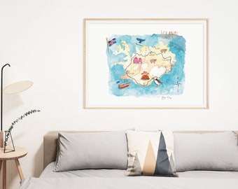 Islanda Acquerello stampabile. Poster orizzontale dell'Islanda. Stampa digitale islandese. Iceland Wall Art - Islanda negli acquerelli -JPG