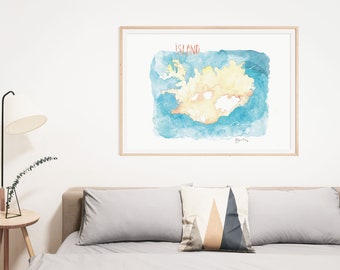 Islanda Acquerello stampabile. Poster orizzontale dell'Islanda. Stampa digitale islandese. Iceland Wall Art - Islanda negli acquerelli -JPG
