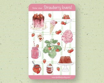 Strawberry Lovers Sticker Sheet - Adesivi - Bullet Journal Sticker - Adesivi Scrapbook - Planner e Journal Stickers - Adesivo decorativo
