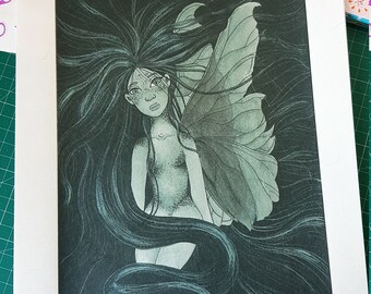 Stampa tecnica mista sirena alata