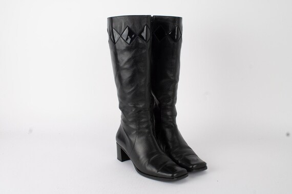 US7.5 Womens Black Leather Mid Calf Boots / 90s Bl