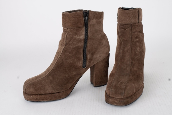 US9.5 Platform Leather Womens Boots / 60s 70s Boot