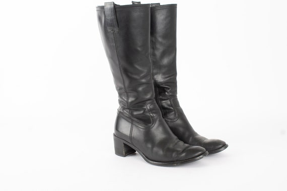US6 Black Womens Boots / Italian Leather / Vintag