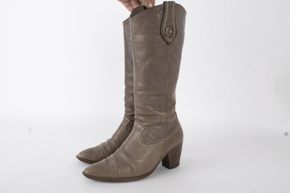 US8 Vintage Grey Womens Leather Boots / 70s Women