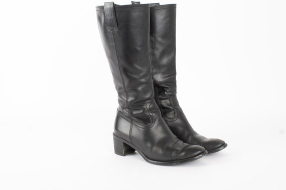 ladies black leather calf length boots