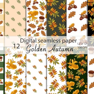 Autumn Digital Seamless Pattern, Digital Paper Download, Scrapbook Paper set