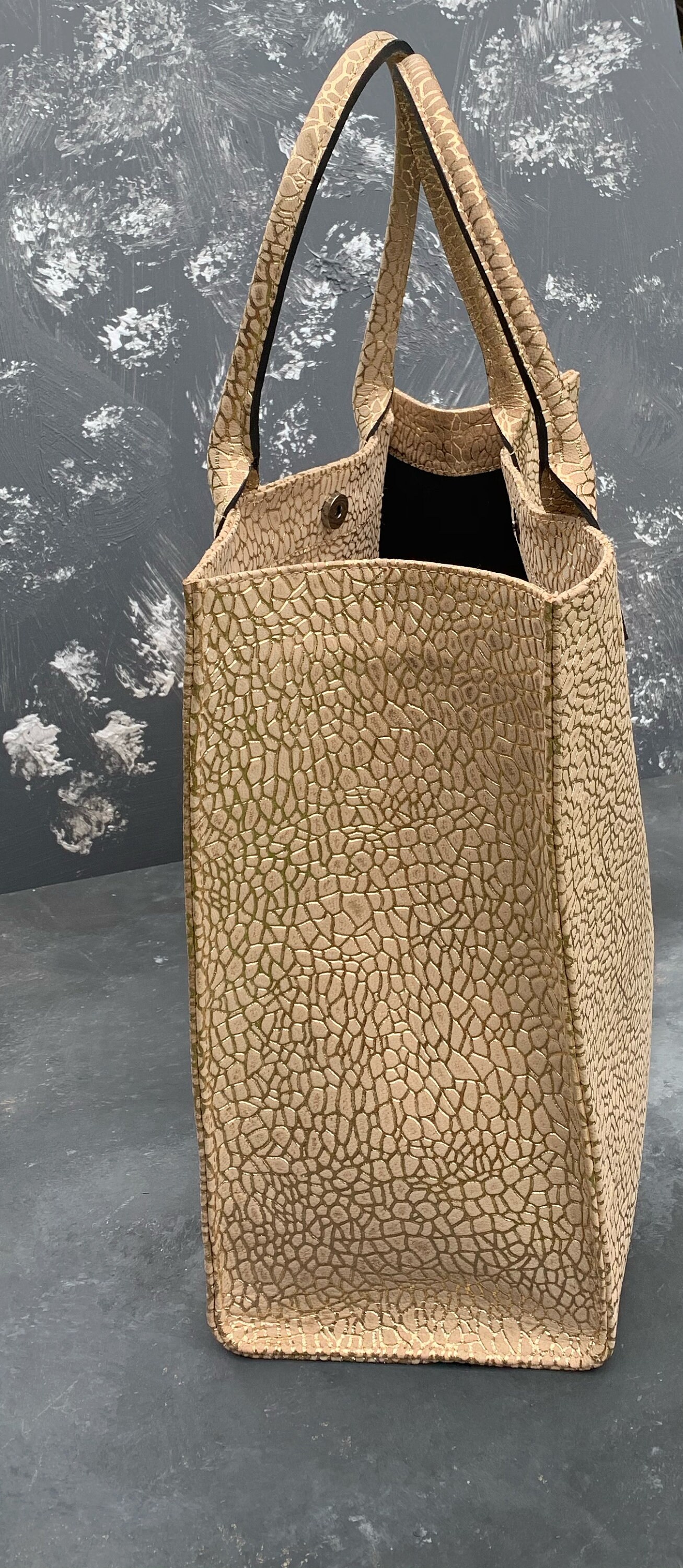 Gold Leather Tote Bag/leather Shopping Bag Etsy UK