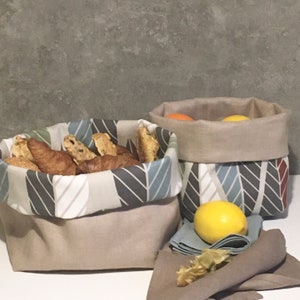 Natural linen bread basket.Soft basket.Bread bag.Storage of organic products. Scandinavian design storage basket. Bread basket. Table decor.