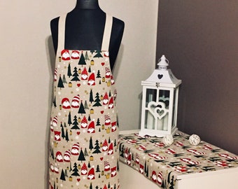 Lino cotone apron,Apron di Natale ,Gross Back stile giapponese,Apron per cucina,Donna grembiule,Petite Size Christmas Apron, Regalo di Natale.