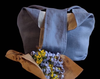 Linnen Tote Bag.Japanse stijl Tote Bag.Market Bag.Bag met zak. Zachte linnen boodschappentas. Strandtas.
