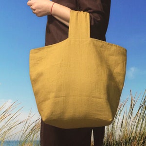 Linnen Tote Bag.Japanse stijl Tote Bag.Market Bag.Bag met zak. Zachte linnen boodschappentas. Strandtas. afbeelding 2