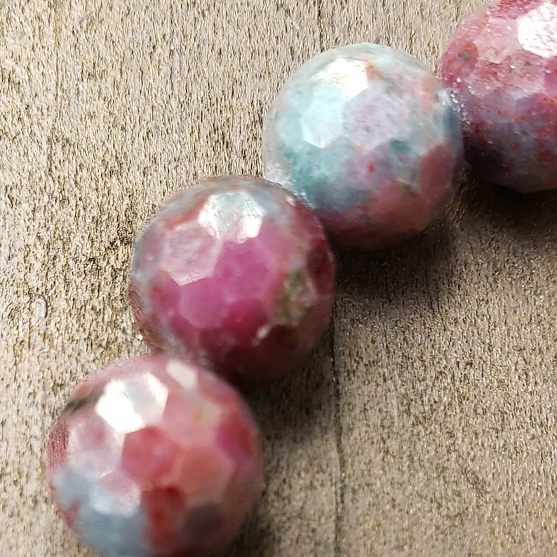 Rare Ruby Apatite 10mm Micro Faceted Bead Bracelet