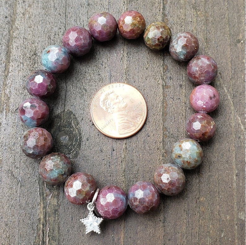 Rare Ruby Apatite 10mm Micro Faceted Bead Bracelet