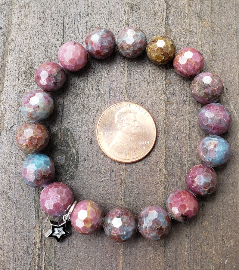Rare Ruby Apatite 10mm Micro Faceted Bead Bracelet