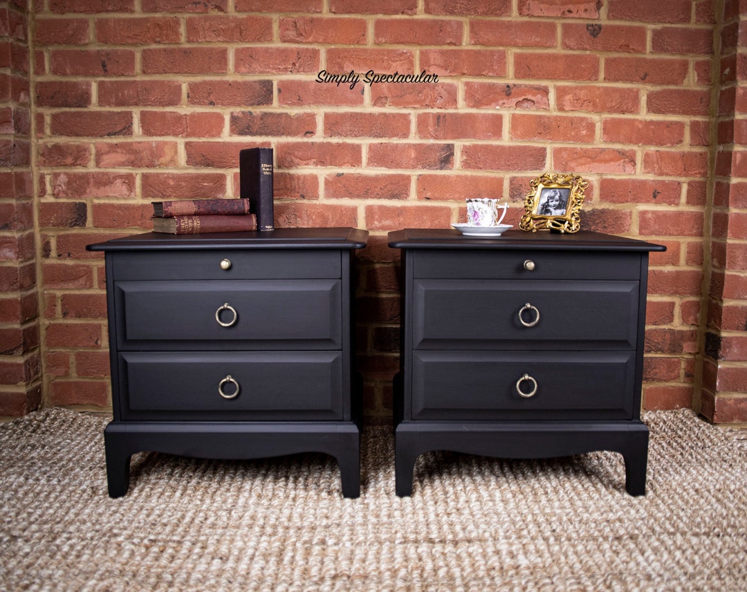 Stag Pair of Bedside Tables in Black Available for Etsy