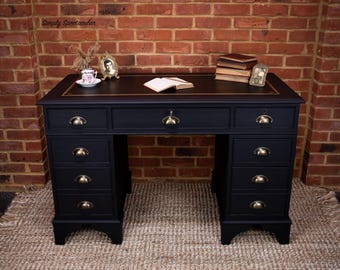 Vintage Black Captains / Pedestal Desk with Black Leather Inlay - Commission Order