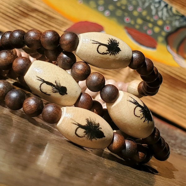 Fly Fishing Flies (Bracelet)- The Fly Fisherman- All Natural Wood