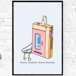 Retro Walkman Printable Wall Art | 90s Print | Vintage Walkman Art | Music Lover Gift | Game Room Art | Nostalgia Art | Digital Download