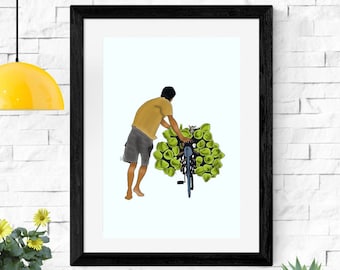 Indian Street Food Art: Coconut Seller Bicycle Print (Digital Download)