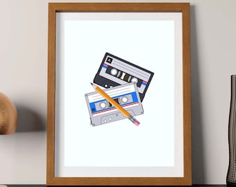 Retro Cassette Tape Art Print: 80s 90s Mix Tape (Digital Download)