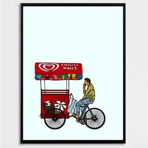 インドのストリートフードの印刷可能な壁アート | アイスクリーム自転車カート販売者のアート | 南アジアのアート | デシアート | 家の壁の装飾 | デジタルダウンロード