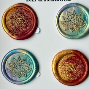 Set di 6 sigilli di ceralacca Om e Lotus, sigilli di ceralacca ispirati allo yoga, sigilli di ceralacca Zen, sigilli di ceralacca Mandala, adesivi, autoadesivi, adesivi per journaling