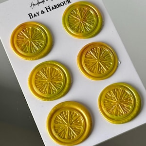 Set van 6 citroenlakzegels, grote lakzegels, zomerlakzegels, stickers, zelfklevend, doe-het-zelflakzegel, feest, uitnodigingen, lakzegels als cadeau