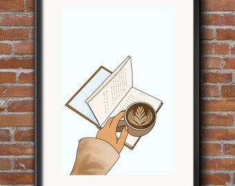 Coffee Latte Art Print | Cafe Book Lover Wall Decor (Digital Download)