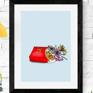 McDonalds Modern Printable Wall Art | McDonalds Fries and Flowers Art | Funny Food Art | Nostalgia Art | Home Wall Decor | Digital Download