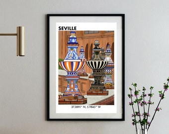 Spain Wall Art Seville Print Spain Travel Poster Seville Art Europe Print Spanish Art Plaza De Espana Art Spain Gift for Him Gift for Her