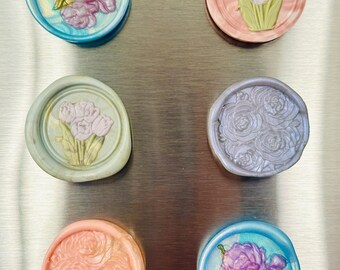 Handmade 3D Floral Wax Magnets - Set of 6