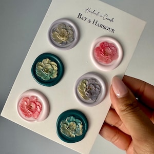 Handgemaakte set van 6 bloemen lakzegels, 3D-lakzegels, lakzegels bloemen, stickers, zelfklevend, feest, uitnodigingen, cadeau, stickers voor dagboeken