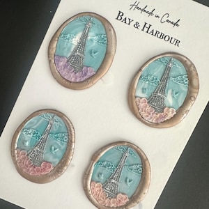 Handgefertigtes Set aus 4 floralen Paris-Wachssiegeln, 3D-Wachssiegel, Paris-Reisewachssiegel, selbstklebende Aufkleber, Geschenk, Einladung, Journaling Aufkleber